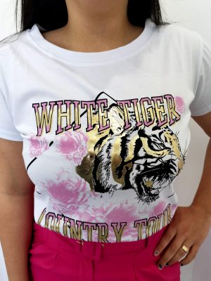 Camiseta Manga Corta Con Dibujo de Tigre Con Locura